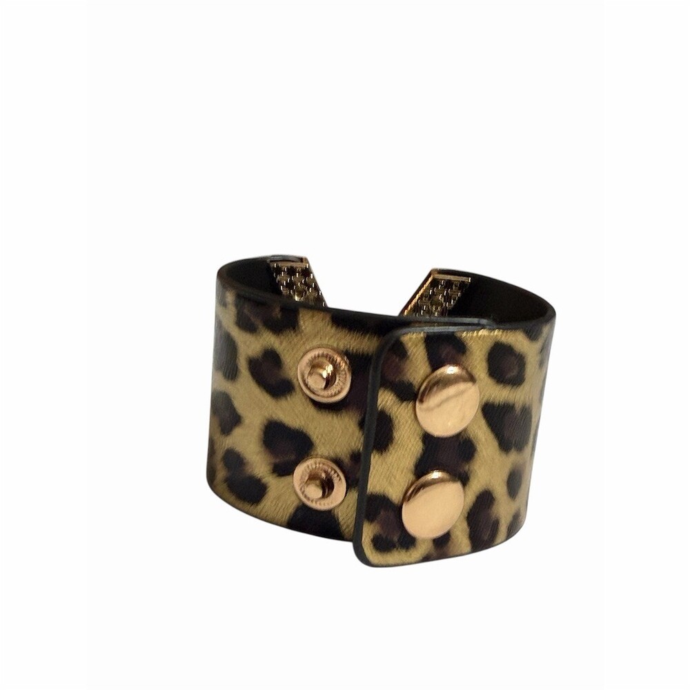 Leopard Print Wrap Cuff Bracelet Multicolor Gold Tone Chevron Snap Closure - Picture 3 of 8